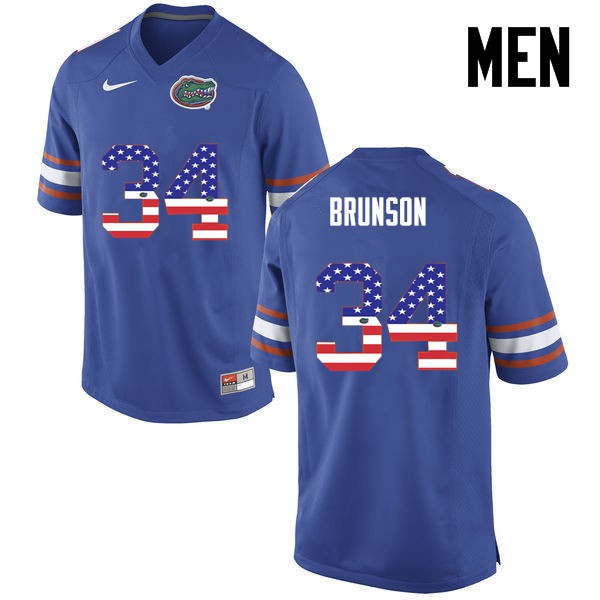 Florida Gators Men #34 Lacedrick Brunson College Football USA Flag Fashion Blue